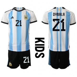 Argentina Paulo Dybala #21 kläder Barn VM 2022 Hemmatröja Kortärmad (+ korta byxor)